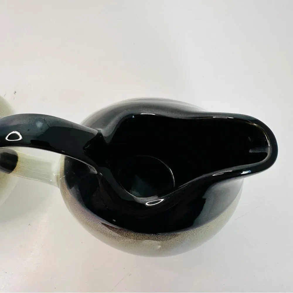 Sango Nova Black 4932 Creamer Pitcher & Sugar Dish w/ Lid - Tea/Coffee Flea Bite